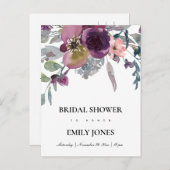 ソフトパープル薄紫水色フローラブライダルシャワー インビテーションポストカード (正面/裏面)