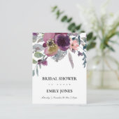 ソフトパープル薄紫水色フローラブライダルシャワー インビテーションポストカード (スタンド正面)