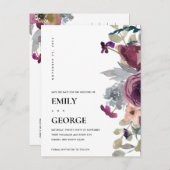 ソフトパープル薄紫水色フローラ保存日付 案内ポストカード (正面/裏面)