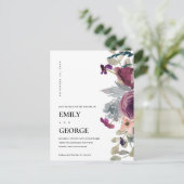 ソフトパープル薄紫水色フローラ保存日付 案内ポストカード (スタンド正面)