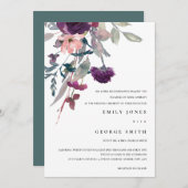 ソフトパープル薄紫水色フローラ結婚式の招待 サンキューカード (正面/裏面)