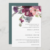 ソフトパープル薄紫水色フローラ結婚式の招待 サンキューカード (正面/裏面)