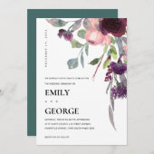 ソフトパープル薄紫水色フローラ結婚式の招待 サンキューカード (正面/裏面)