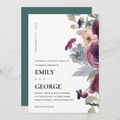 ソフトパープル薄紫水色フローラ結婚式の招待 サンキューカード (正面/裏面)