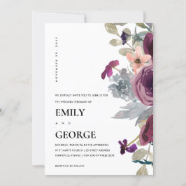 ソフトパープル薄紫水色フローラ結婚式の招待 サンキューカード