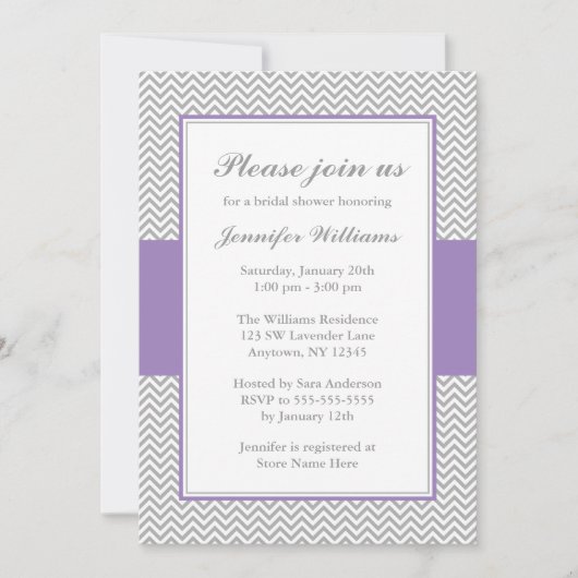 ソフトパープル&グレーシェブロンブライダルシャワー 招待状 (正面)
