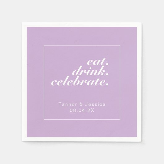 ソフトパープル&ホワイトモダンミニマ結婚リスト スタンダードカクテルナプキン (正面)