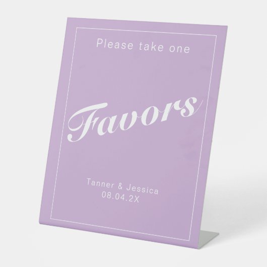 ソフトパープル&ホワイトモダンミニマ結婚リスト 台座サイン (正面)