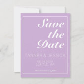 ソフトパープル&ホワイト日付QRコードの保存 セーブザデート (正面)