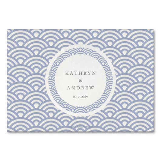 ソフトパープル+白の様式化された波の場所の名刺 テーブルナンバー (裏面)