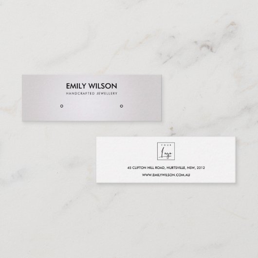 ソフトパール銀白スタッドイヤリング表示ロゴ スキニー名刺 (正面/裏面)