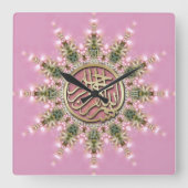 ソフトピかわいらしンク金ゴールドビスミラのアラビア書道 スクエア壁時計 (正面)