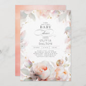 ソフトピエレガントックピーチフローラボホベイビーシャワー 招待状 (正面/裏面)