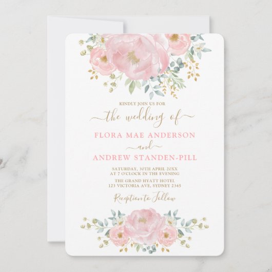 ソフトピエレガントンクフローラ牡丹+緑結婚色 招待状 (正面)