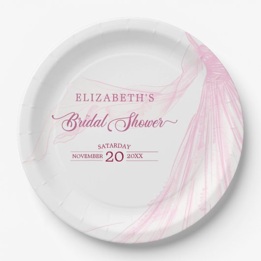 ソフトピエレガントンクブライダルドレスブライダルシャワー ペーパープレート (正面)