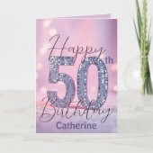 ソフトピエレガントンク50誕生日のシルバーセクイン カード (正面)