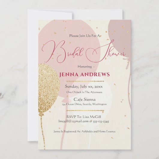 ソフトピカジュアルンクエレガント、花嫁の名前 招待状 (正面)