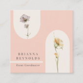 ソフトピシンプルンクにモダンボホワイルドフラワーズオン スクエア名刺 (正面)