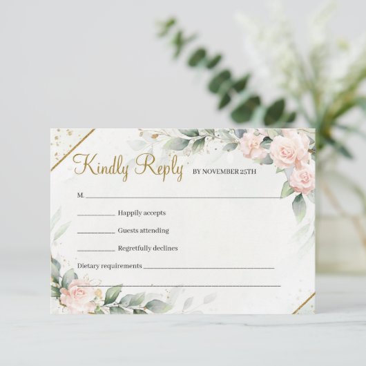 ソフトピモダンンクフローラボーホグリーン金ゴールドフレーム 出欠カード (スタンド正面)