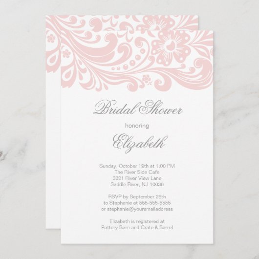 ソフトピモダンンクフローラ旋回ブライダルシャワー 招待状 (正面/裏面)