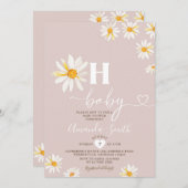 ソフトピンクああベビーデイジー花Bohoベビーシャワー 招待状 (正面/裏面)