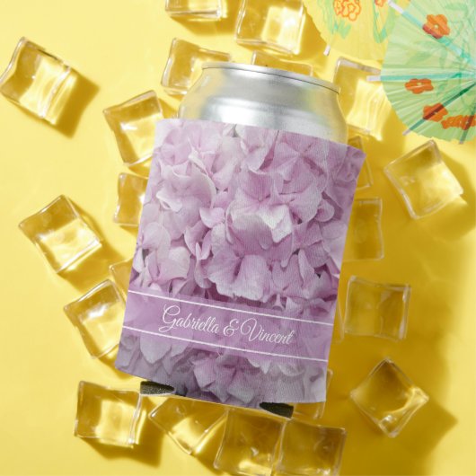 ソフトピンクあじさい花結婚式の引き出物 缶クーラー (インサイチュ 夏)