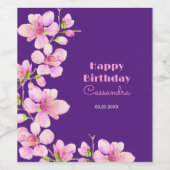 ソフトピンクさくらんぼブロッサム桜パープル誕生日 ワインラベル (シングルラベル)