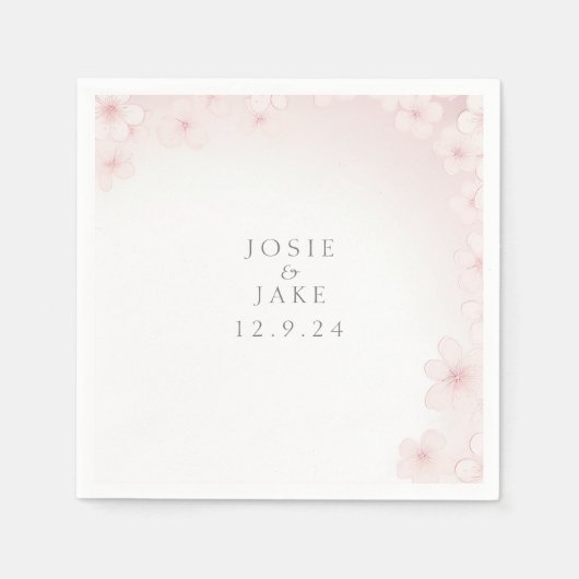 ソフトピンクさくらんぼ結婚の花のナプキン スタンダードカクテルナプキン (正面)