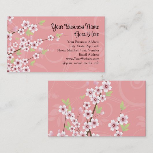 ソフトピンクさくらんぼ花 名刺 (正面/裏面)