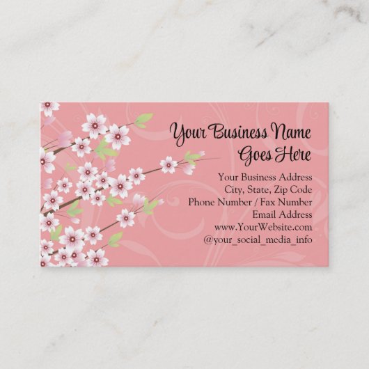 ソフトピンクさくらんぼ花 名刺 (正面)