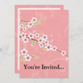 ソフトピンクさくらんぼ花 招待状 (正面/裏面)