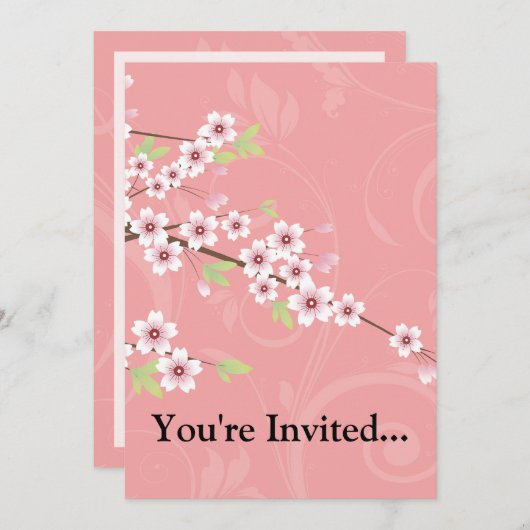 ソフトピンクさくらんぼ花 招待状 (正面/裏面)