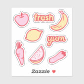 ソフトピンクとイエローの果物と野菜のステッカーセット シール (シート)