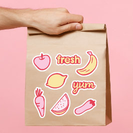 ソフトピンクとイエローの果物と野菜のステッカーセット シール