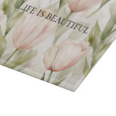 ソフトピンクとクリームのチューリップの花のブライダルシャワー カッティングボード (角)