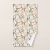 ソフトピンクとクリームのチューリップの花のブライダルシャワー バスタオルセット (ハンドタオル)