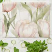 ソフトピンクとクリーム色のチューリップの花のウェディングシャワー キッチンタオル (折り畳み)