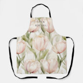 ソフトピンクとクリーム色のバラの花のブライダルシャワー エプロン (正面)