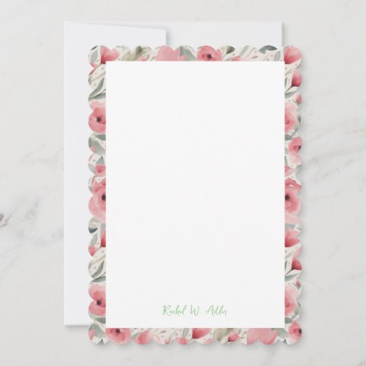 ソフトピンクとグリーンのロマンチックなバラの文房具 招待状 (正面)