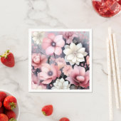 ソフトピンクとグレーのフローラ スタンダードカクテルナプキン (インサイチュ)