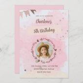 ソフトピンクとタンパステル |女の子の誕生日パーティー 招待状 (正面/裏面)