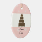 ソフトピンクとチョコレー結婚トのケーキ セラミックオーナメント (右)