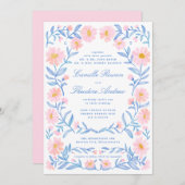 ソフトピンクとパウダーブルー華美の水彩フローラ 招待状 (正面/裏面)