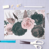 ソフトピンクとブラックのフローラグリーンリー結婚ホワイト 薄葉紙 (クラフト)