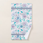 ソフトピンクとブルーのヴィンテージバラパターン バスタオルセット (ハンドタオル)