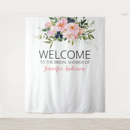 ソフトピンクとブルーの花のウェルカム タペストリー (正面)
