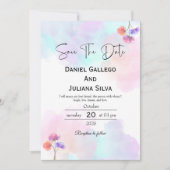 ソフトピンクとブルーウォーターのカラー結婚式招待状 招待状 (正面)