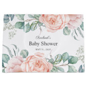 ソフトピンクとベージュの水カラーフローラベビーシャワー ラージペーパーバッグ (正面)