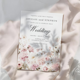 ソフトピンクとホワイトエレガント開花のフローラ結婚 招待状