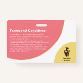 ソフトピンクと日当たりの良い黄色の学生IDカードバッジ バッジ (裏面)